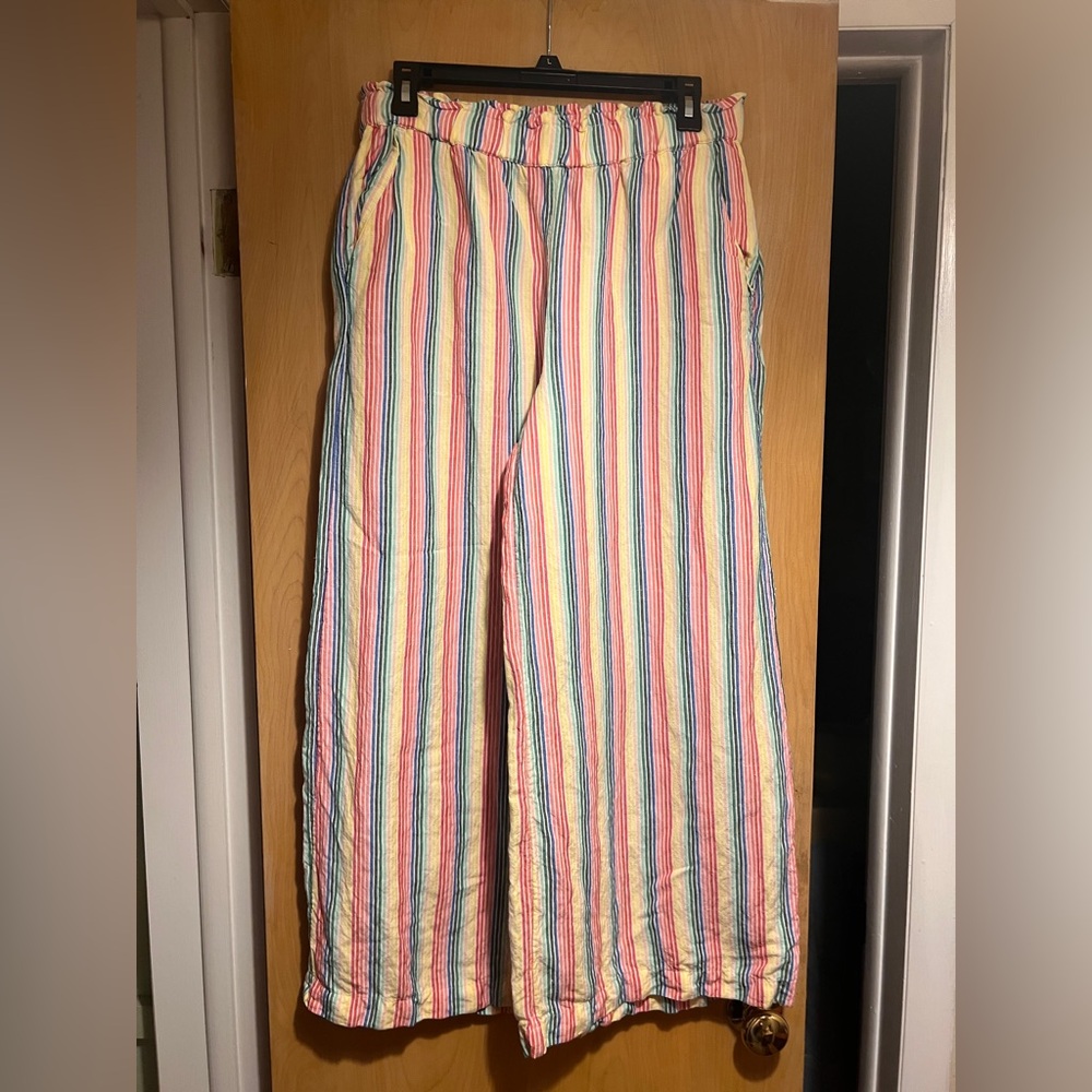 LOFT Rainbow Striped Stretch Linen Pants Size M